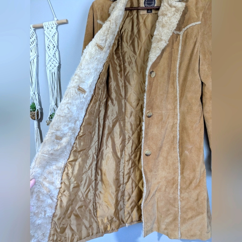 Vintage Giacca Long Leather And Shearling Fitted Button Front Penny Lane Coat S - Picture 5 of 13